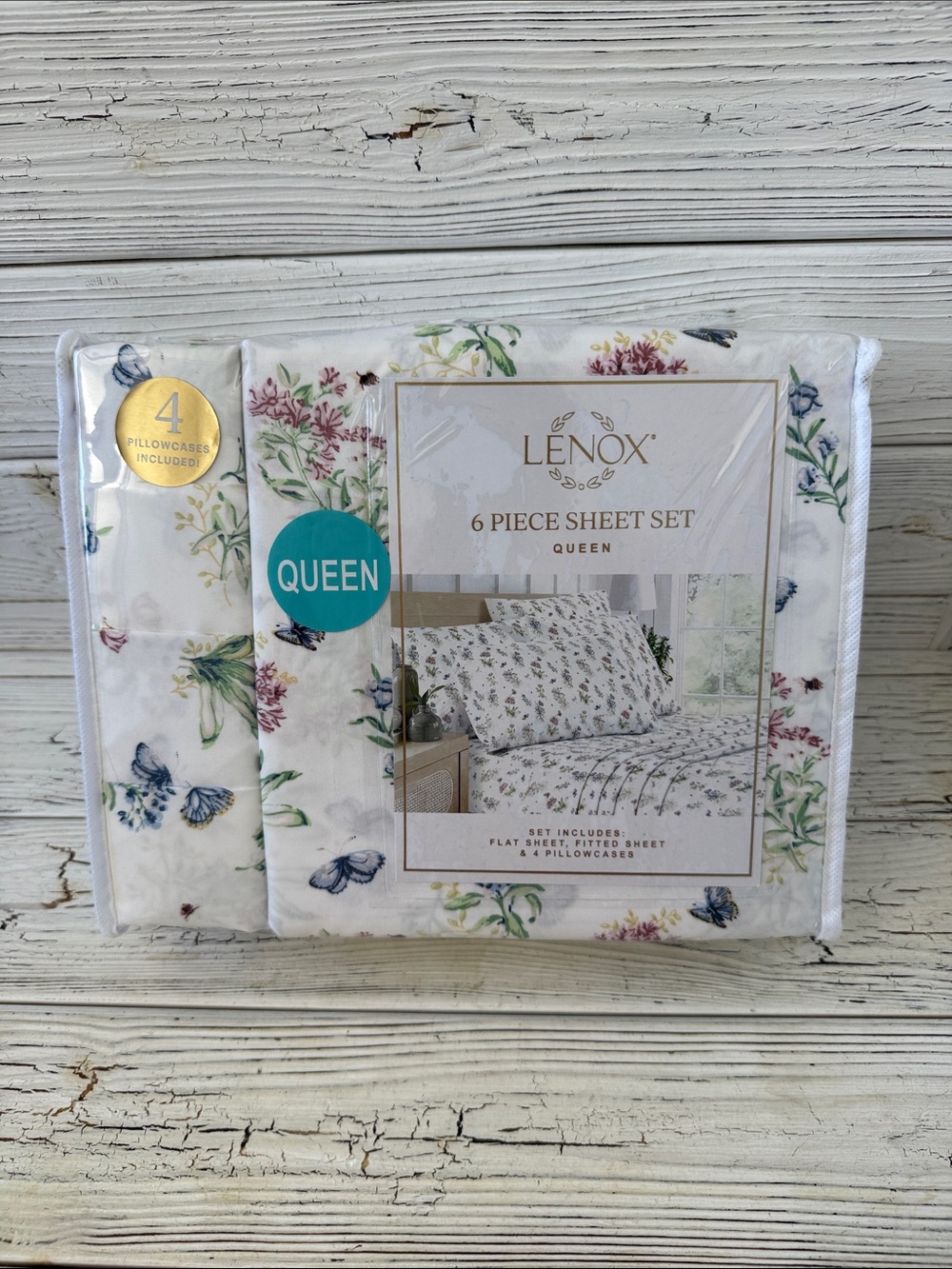Lenox Queen 6 Piece Sheet Set Butterfly Meadow - 4 Pillowcases Included